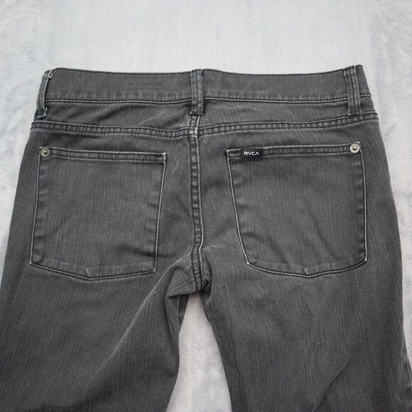 RVCA Pants Womens 27 Black Low Rise Single Row Button Straight Leg Denim Jeans - Picture 14 of 16
